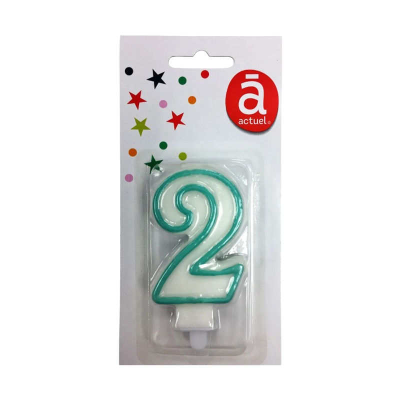 Bougie d'anniversaire blanche n°2 avec contour turquoise 7.5cm x1