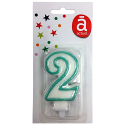 Bougie d'anniversaire blanche n°2 avec contour turquoise 7.5cm x1