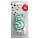 Bougie d'anniversaire blanche n°5 avec contour turquoise 7.5cm x1