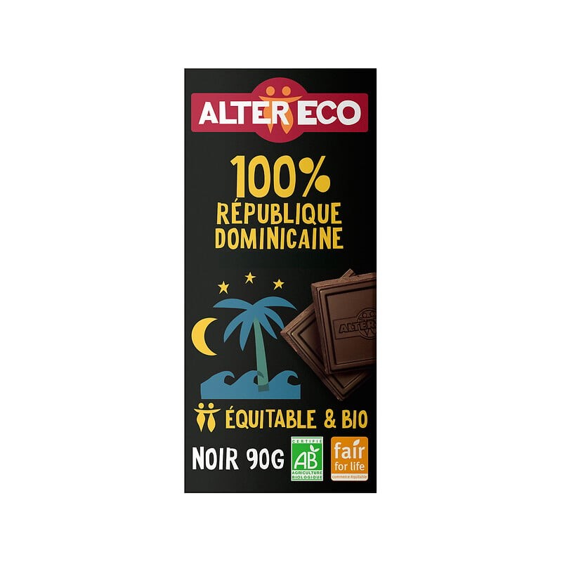 Tablette de chocolat noir 100% cacao bio République Dominicaine 90g