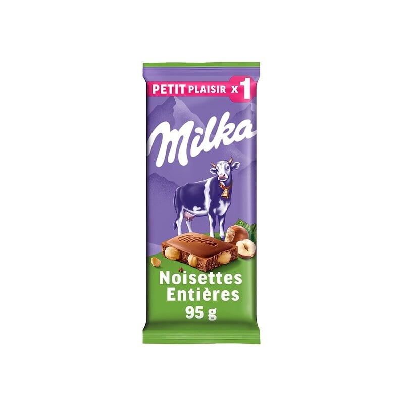 Tablette de chocolat au lait avec des noisettes entières 95g