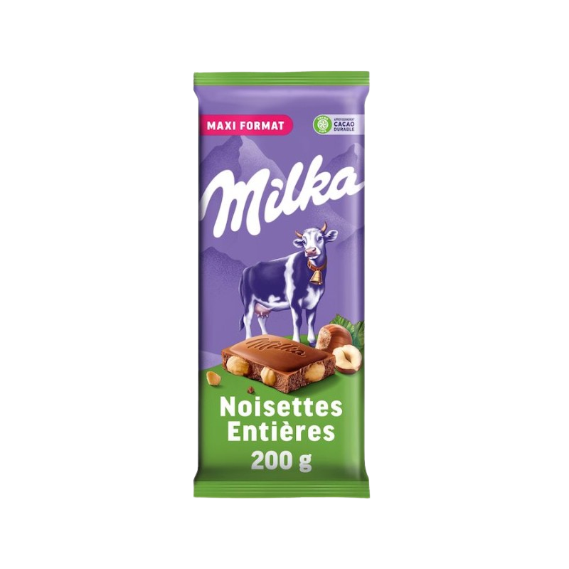 Tablette de chocolat au lait aux noisettes entières 200g
