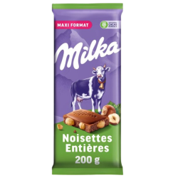 Tablette de chocolat au lait aux noisettes entières 200g