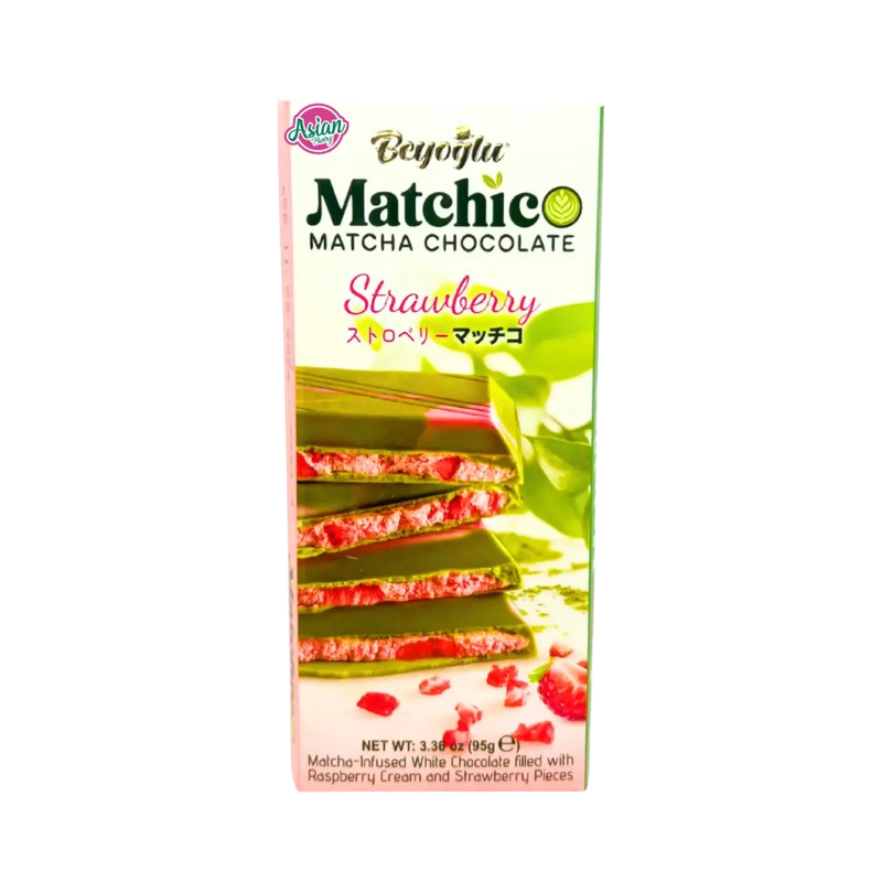 Tablette de chocolat blanc infusé au matcha crème de fraise 95g