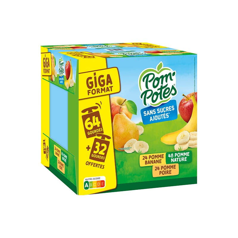 Gourdes compotes de pomme nature pomme poire et pomme banane 96x90g