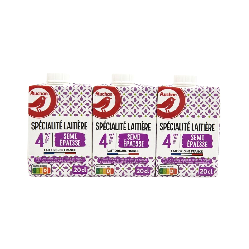 Spécialité laitière UHT semi-épaisse légère 4%MG 3x20cl