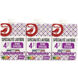 Spécialité laitière UHT semi-épaisse légère 4%MG 3x20cl
