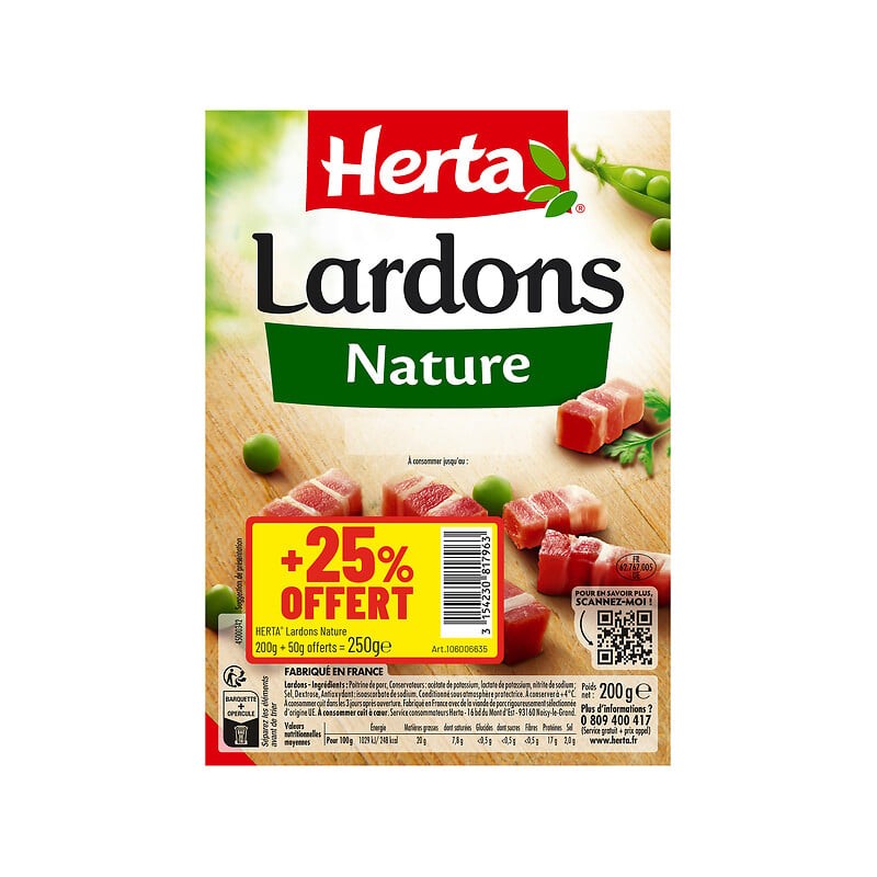 Lardons nature 250g dont 25% gratuit
