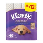 Papier toilette blanc coussiné 3 épaisseurs 40 rouleaux dont 12 offerts
