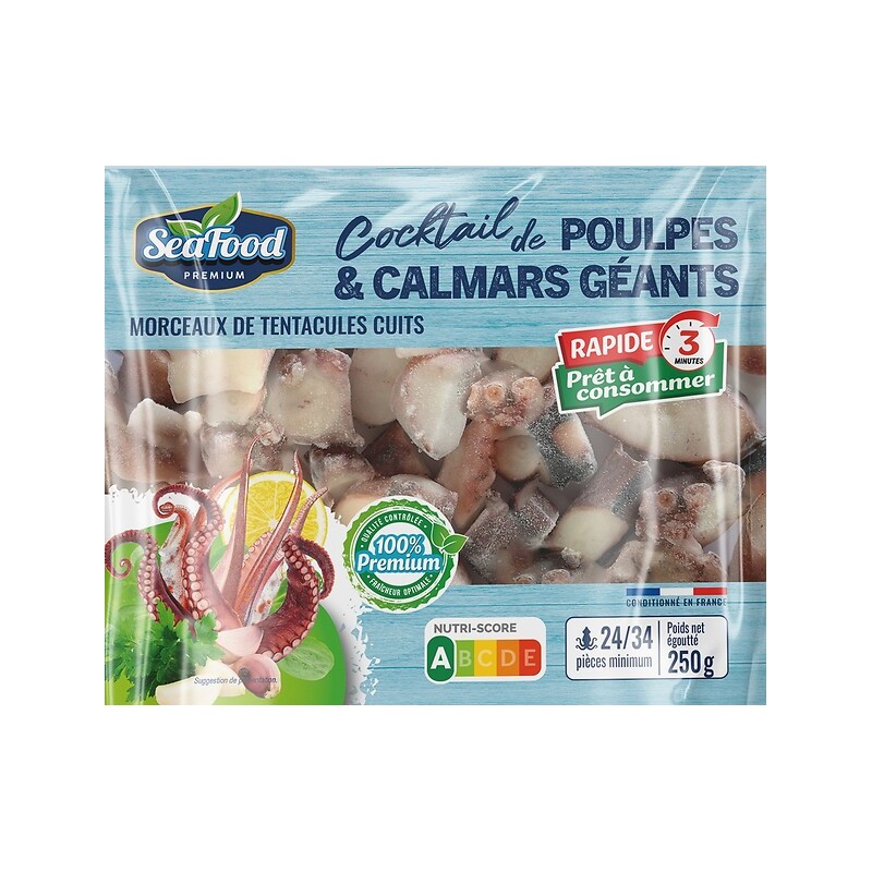 Cocktail de calmars géants et poulpes cuits 250g