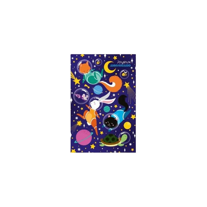 Carte joyeux anniversaire 17x12cm astronautes x1