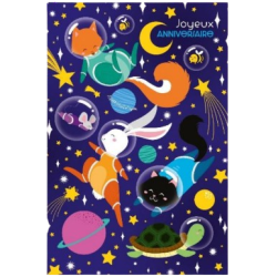 Carte joyeux anniversaire 17x12cm astronautes x1