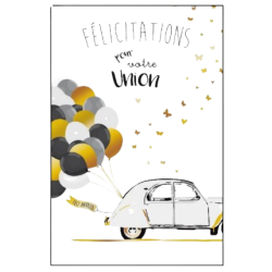 Carte félicitations mariage 17x12cm voiture et ballons x1