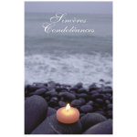 Carte condoléances 17x12cm bougie sur galets x1