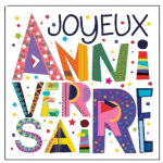 Carte joyeux anniversaire 14.5x12cm typos fond blanc x1