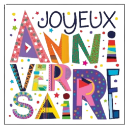 Carte joyeux anniversaire 14.5x12cm typos fond blanc x1