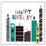 Carte happy birthday 17x12cm bougies blanc et or x1