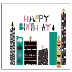 Carte happy birthday 17x12cm bougies blanc et or x1
