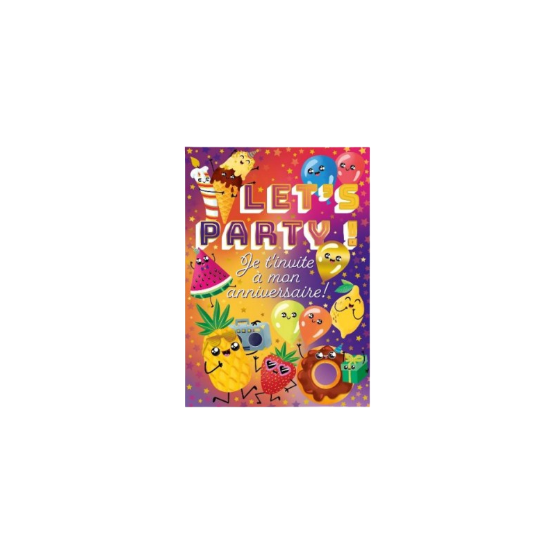 Cartes invitation 21x12cm let's party x6