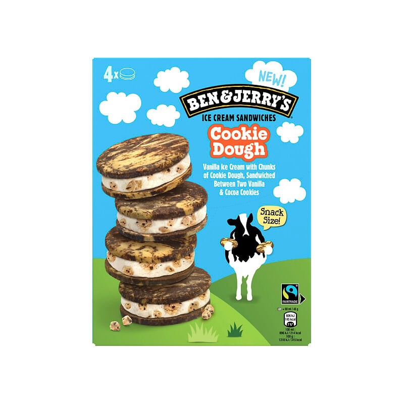 Glace sandwich vanille morceaux de pâte à cookie entre biscuits marbrés 4x46g