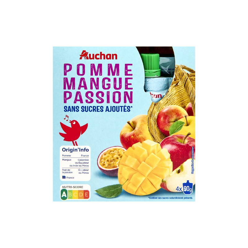 Gourdes compote de pomme mangue passion sans sucres ajoutés 4x90g