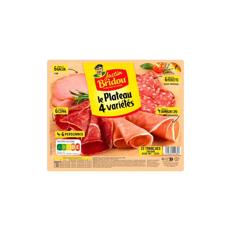 Assortiment de charcuteries jambon cru rosette bacon coppa 260g