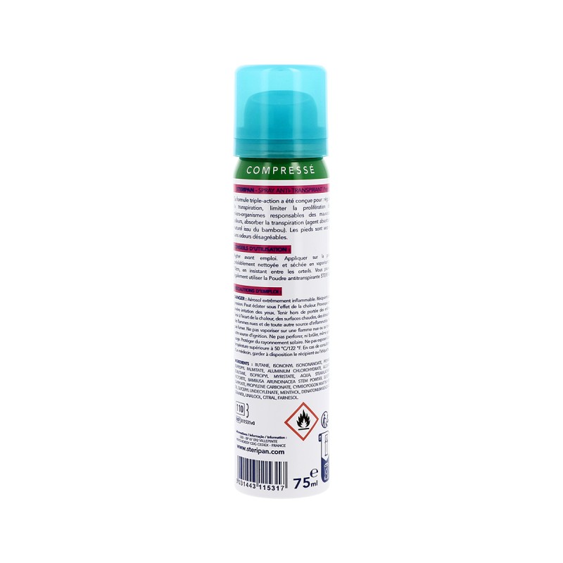 Spray anti transpirant pieds compressé 75ml