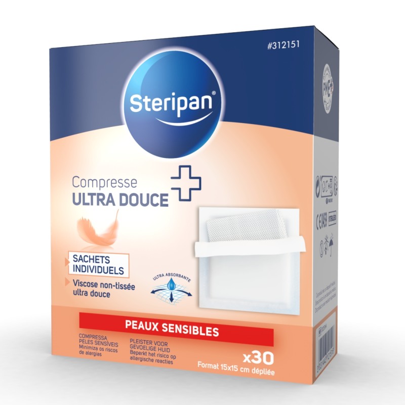 30 compresses ultra douces 15 x 15 cm