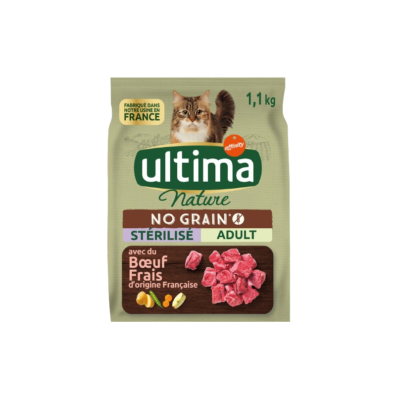 Croquettes sans céréale boeuf légumes pour chat stérilisé 1.1kg