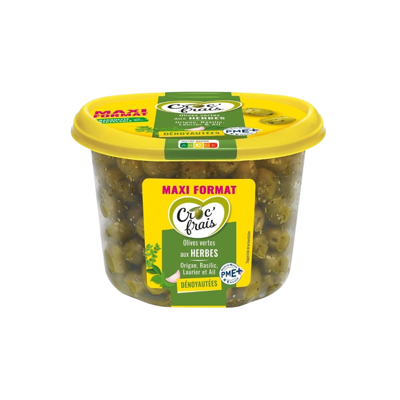 Olives vertes dénoyautées aux herbes origan basilic laurier ail 500g