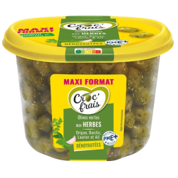 Olives vertes dénoyautées aux herbes origan basilic laurier ail 500g