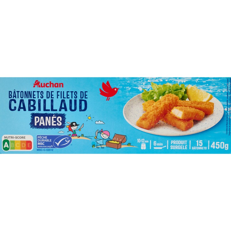 Bâtonnets de cabillaud panés MSC 450g