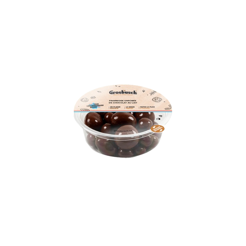 Framboises enrobées de chocolat au lait 130g