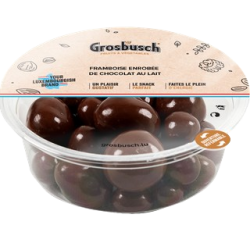 Framboises enrobées de chocolat au lait 130g